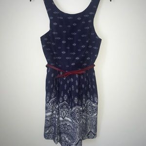 Blue dress with Red leather bow